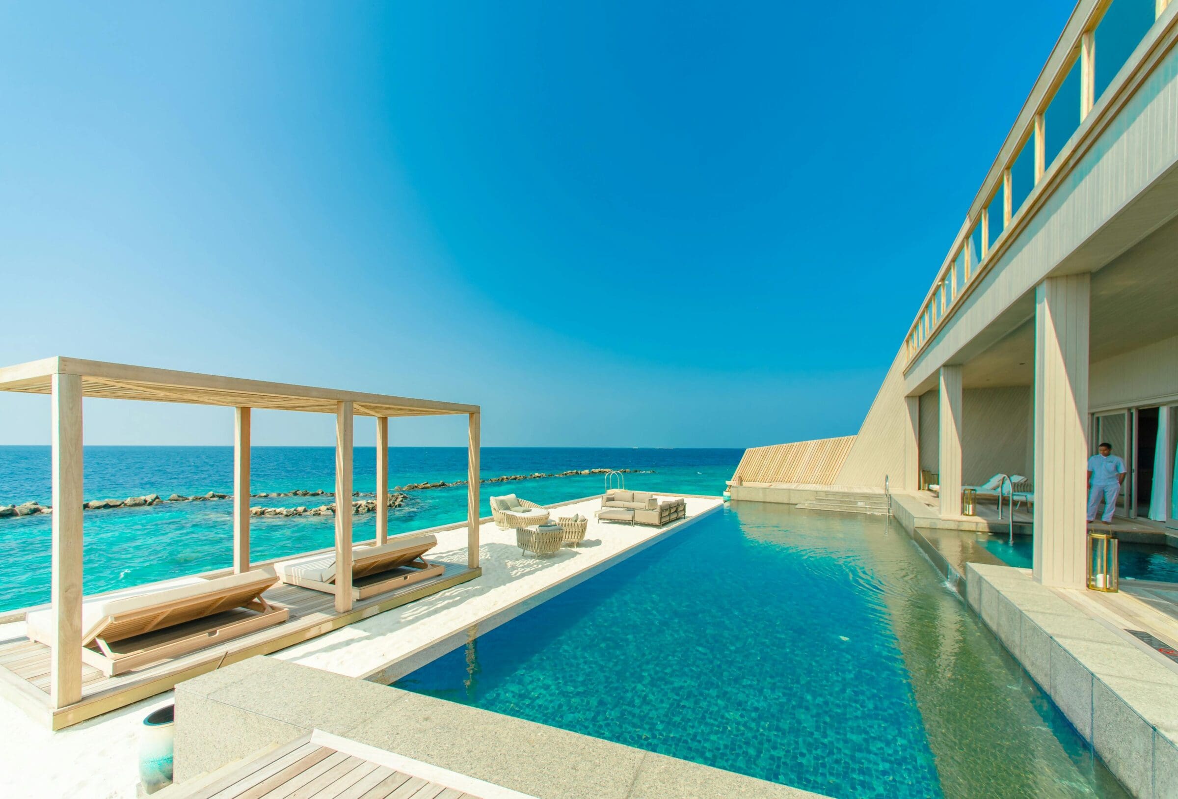 Private Ocean front infinite pool with chic sun loungers