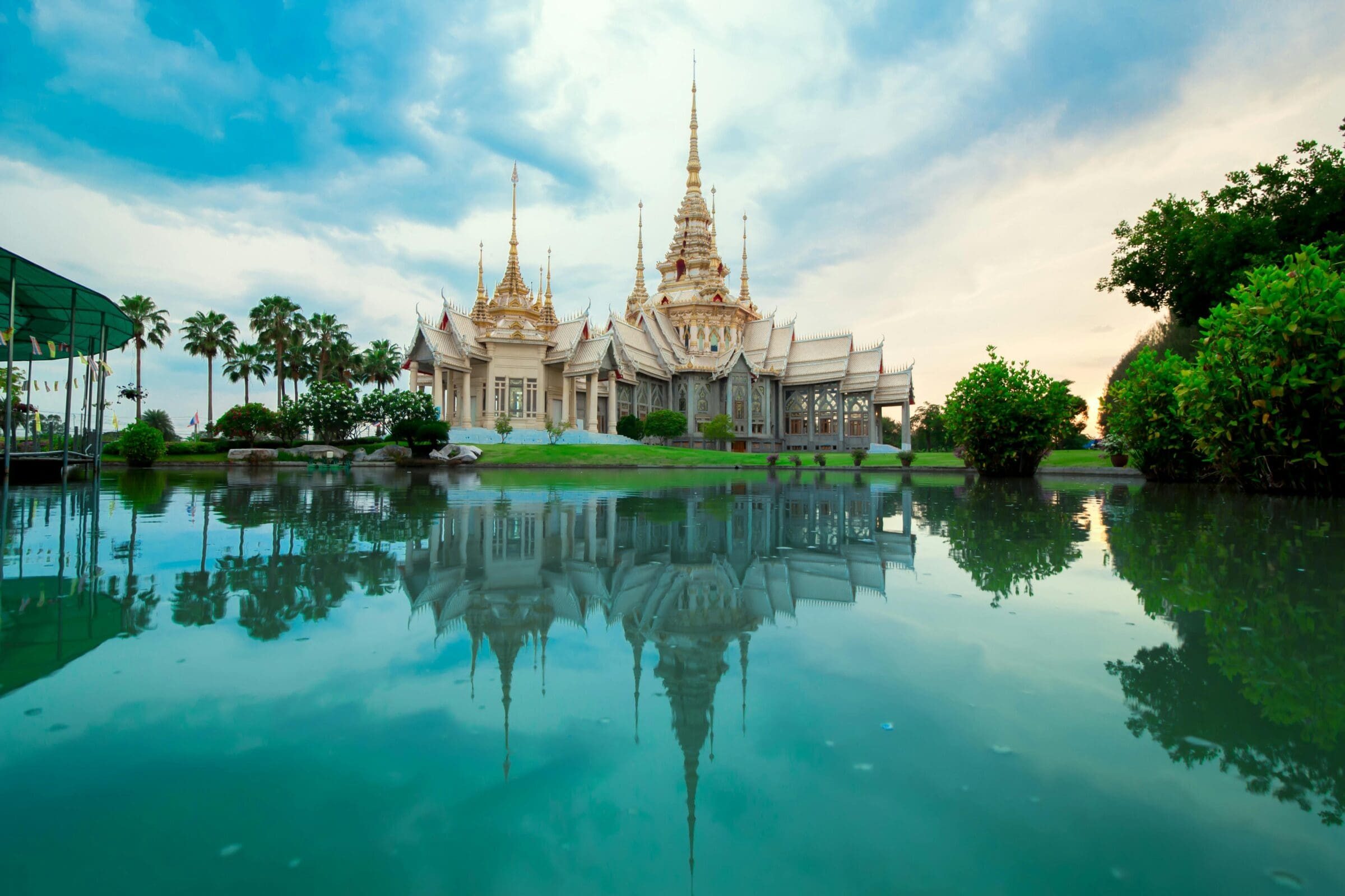 Asian Temple reflecting in the water