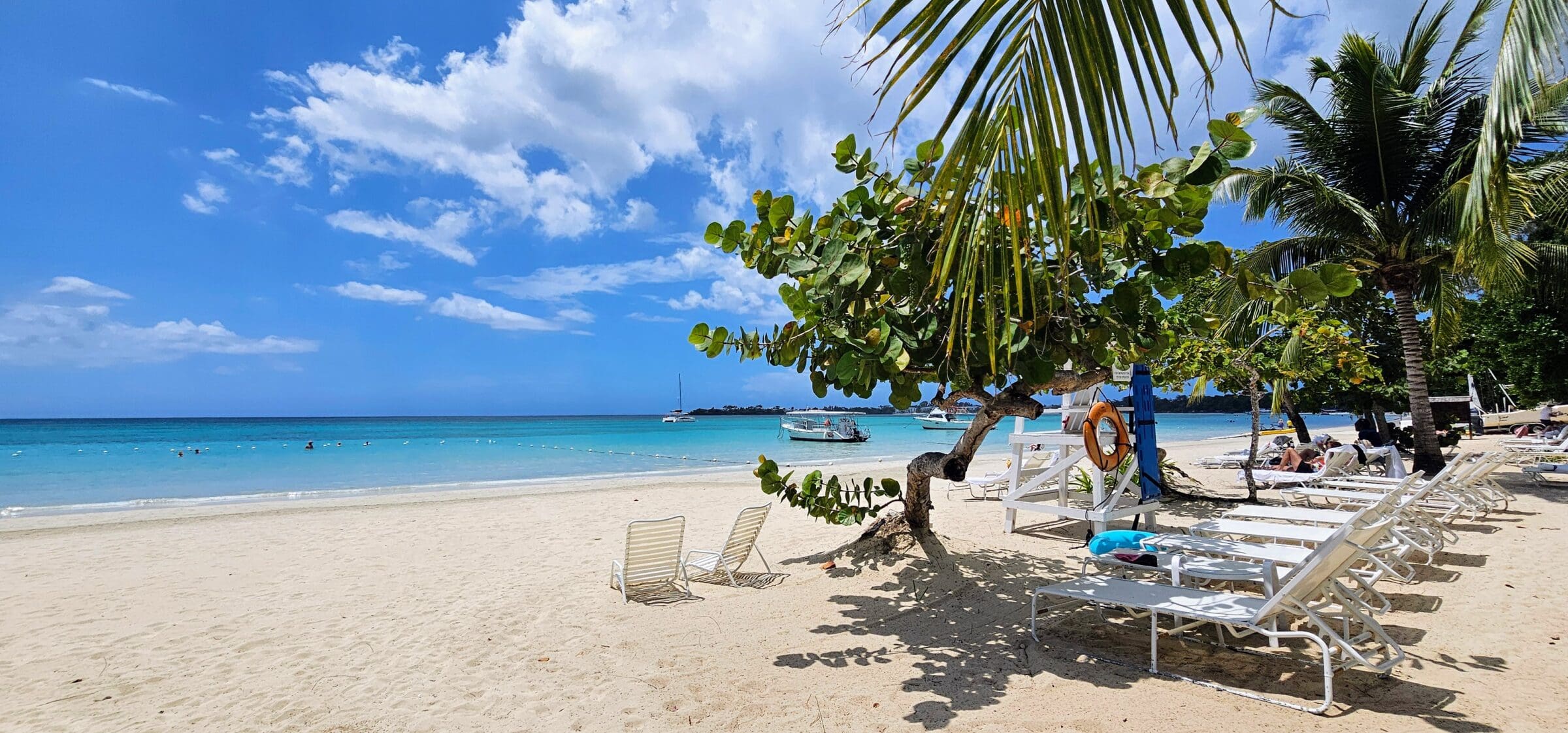 chairs and a seagrape tree on the 7 mile beach in Jamaica