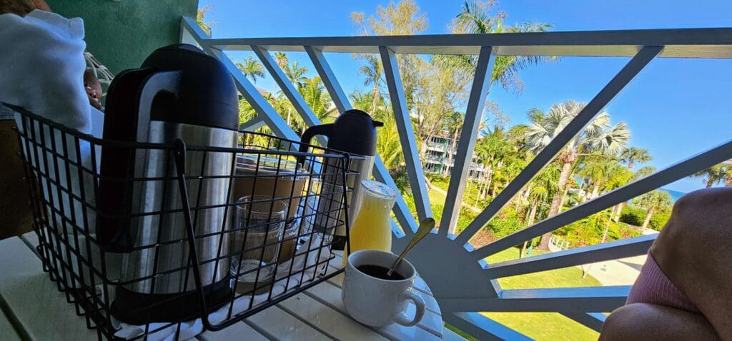 Breakfast tray on balcony at Couples Negril