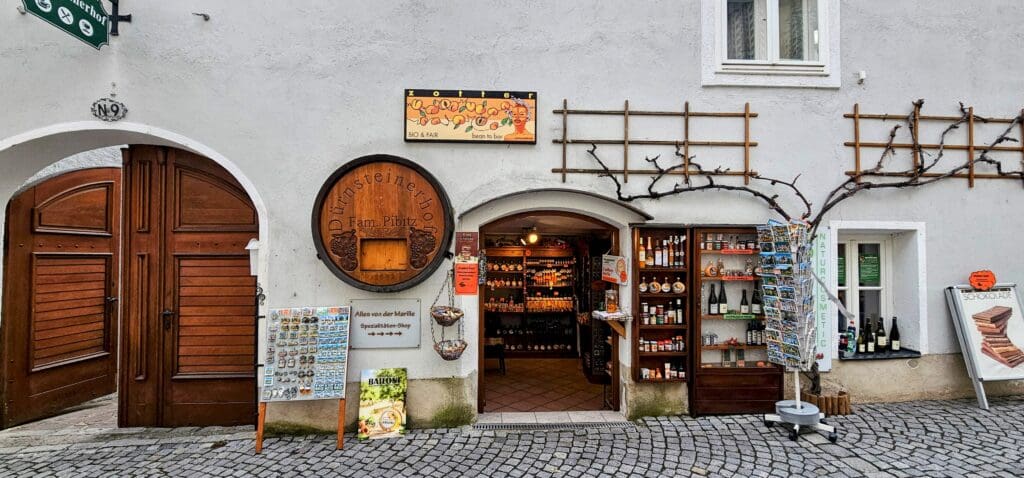 a corner store front in Dürnstein Austria