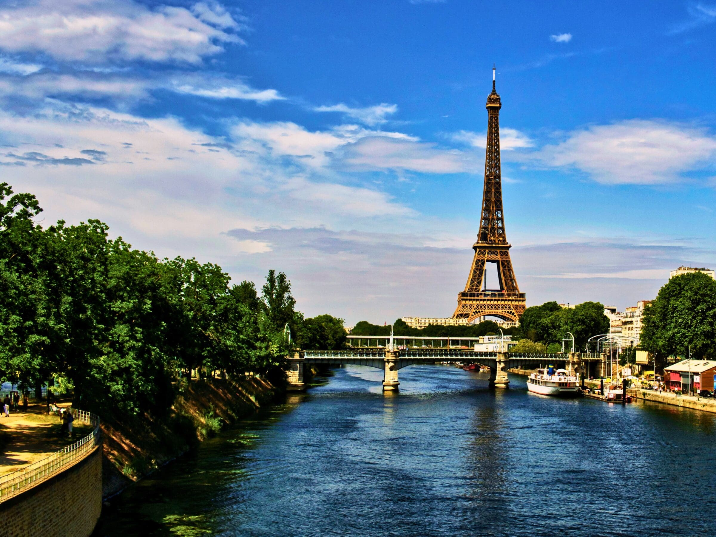 views of The Eiffel tower and bridge on the Siene